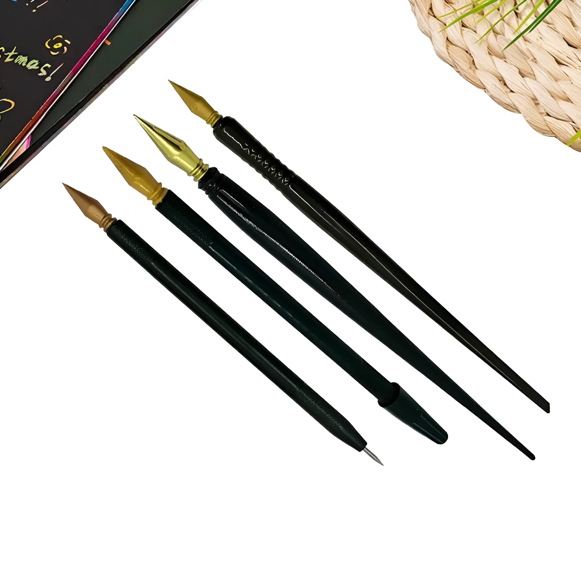 Children's scratch art brush pen with PS plastic brush-shaped handle for creative projects