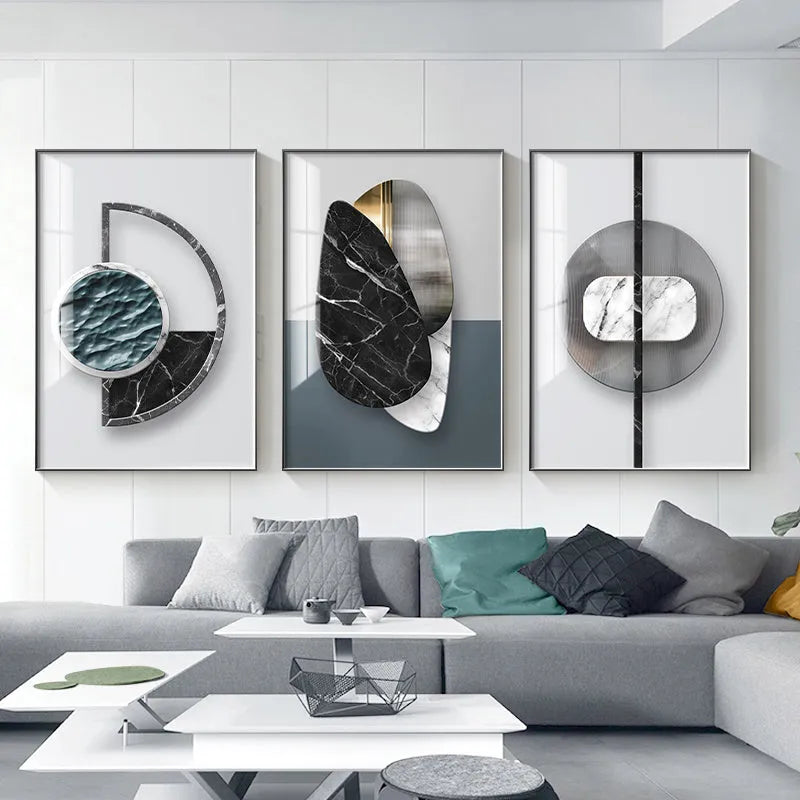 Abstract geometric pattern printed on a canvas wall art poster, available in multiple sizes and design styles.