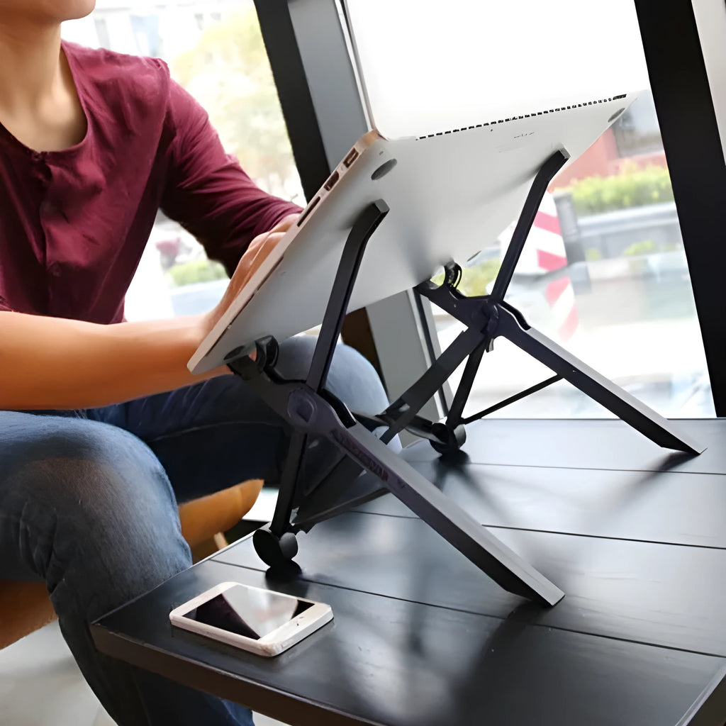 Portable folding computer bracket in sagacious black with carrying case and 40cm dimensions