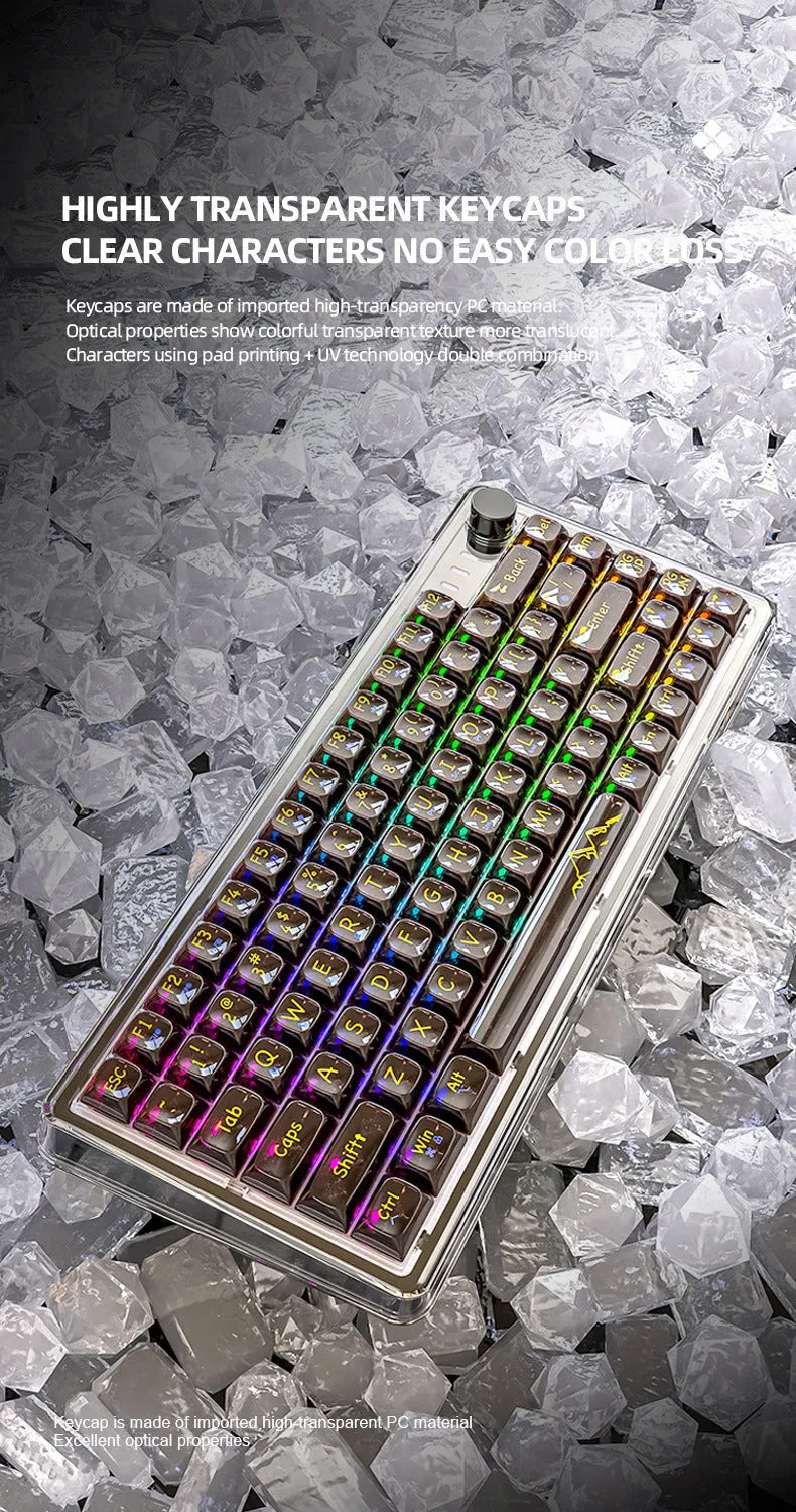 Attack Shark K75 wireless mechanical keyboard with transparent PC case in black or white, 75% compact layout with RGB lighting