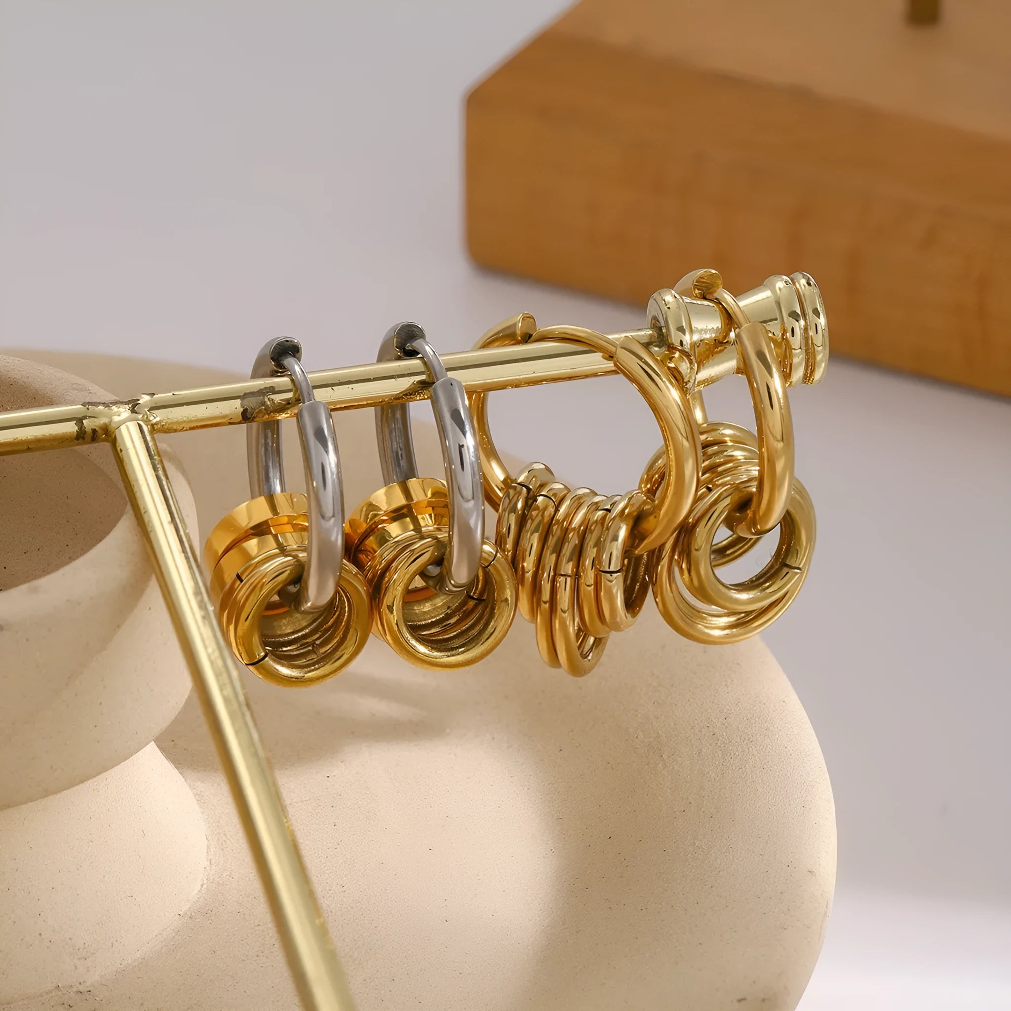 Gold electroplated stainless steel earrings with contemporary ins-style design