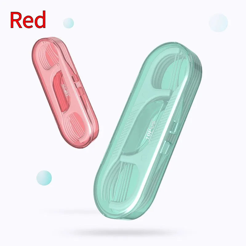 Disposable dental floss in plastic packaging showing 100 single-use units with high tensile strength