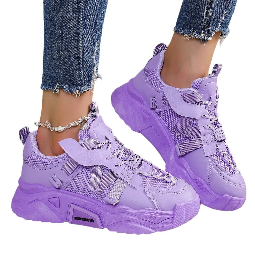 Women's platform mesh sports shoes in multiple colours with animal pattern design and lace-up closure