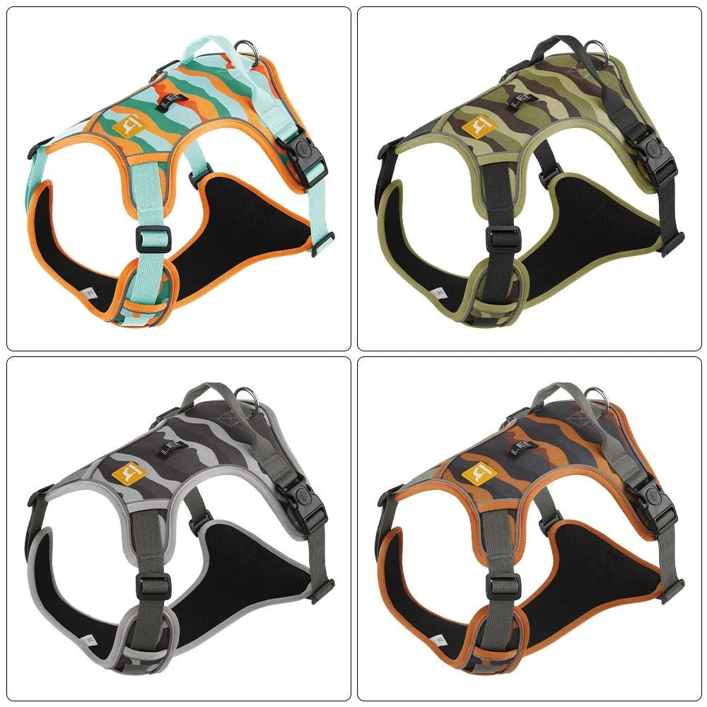 Reflective dog harness with hand-holding rope in orange Oxford cloth