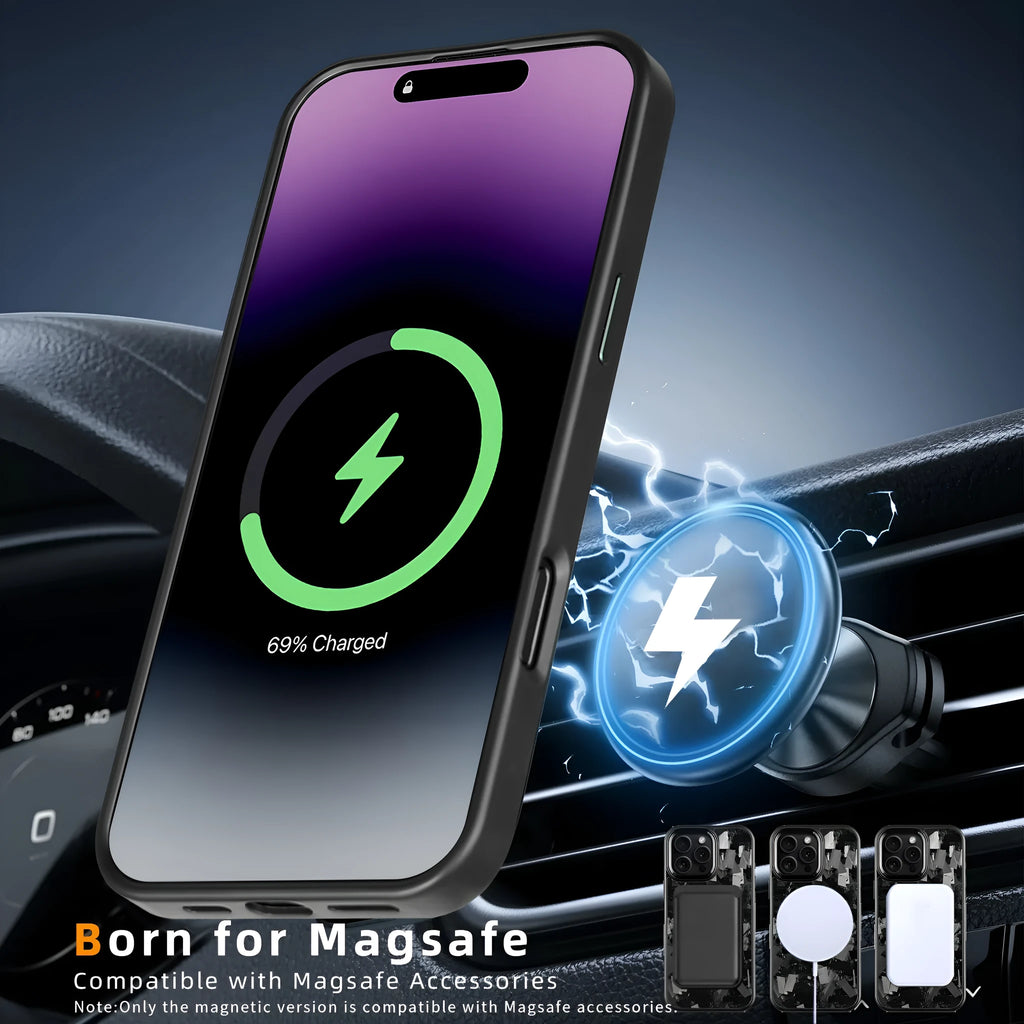 Metal frame mobile phone case with forged carbon fibre pattern and magnetic function for iPhone 17
