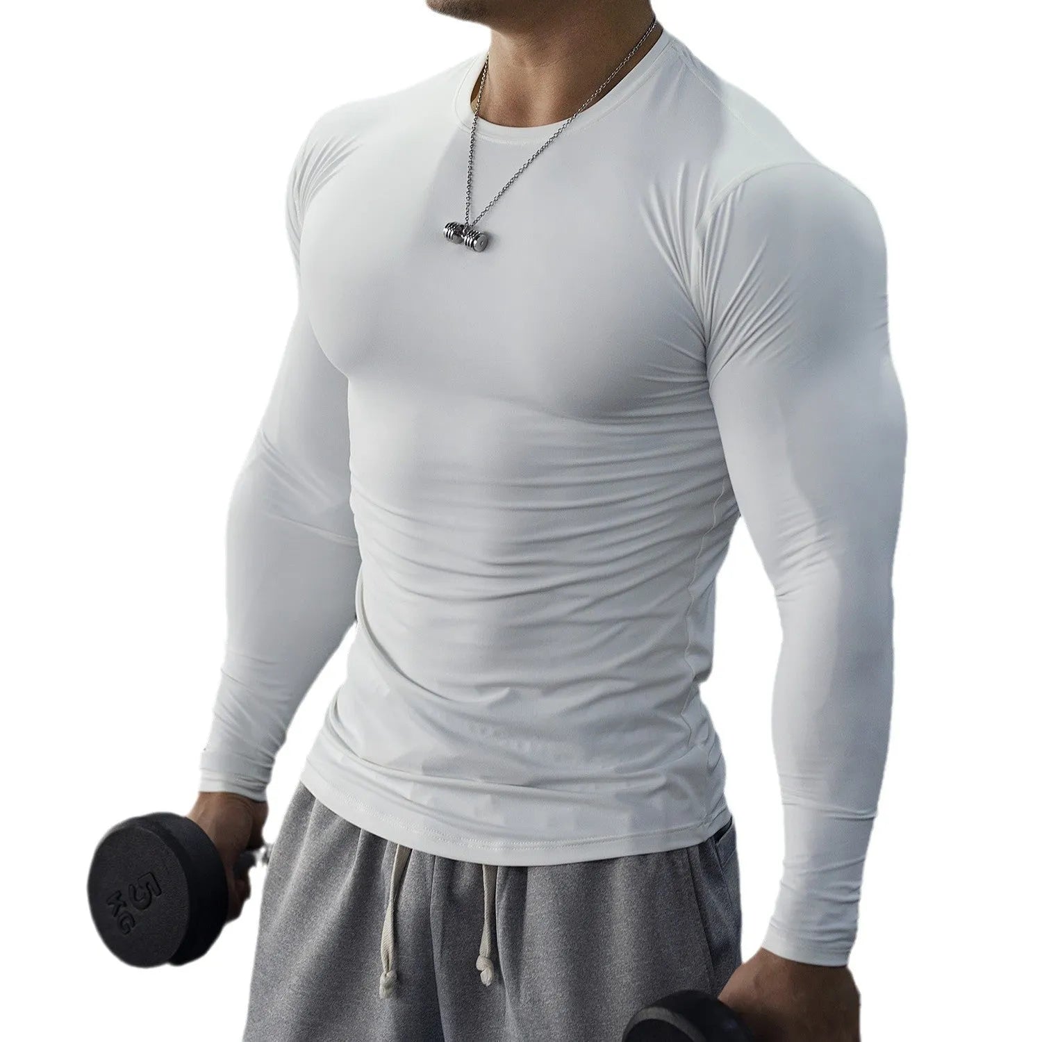 Men's black long sleeve fitness tights in slim fit for running and gym workouts