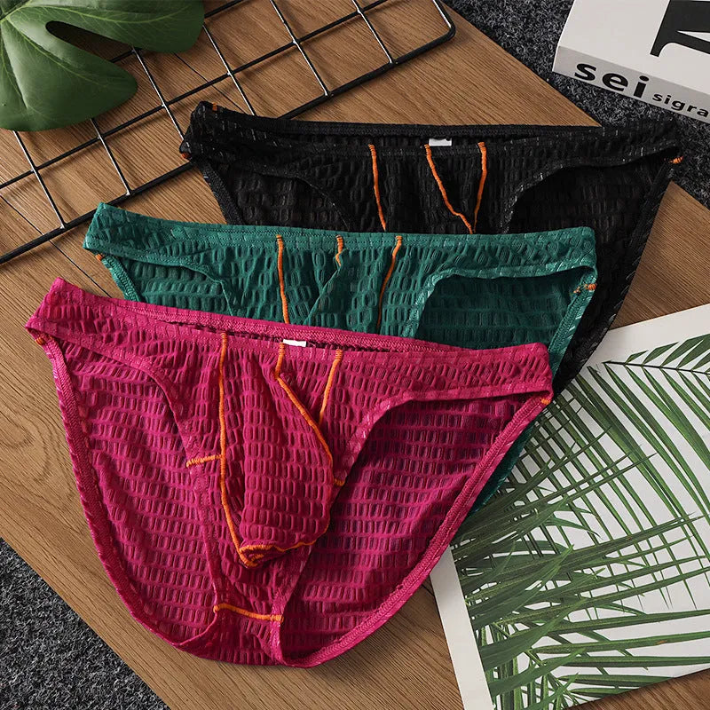 Men's low waist lace briefs in ice silk fabric available in multiple colours for sports wear