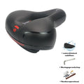 Bicycle saddle cushion with silicone padding and waterproof cover alongside wrench and patch kit