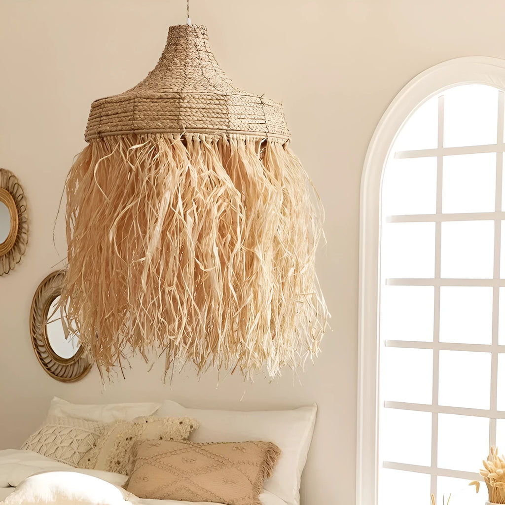 Southeast Asian style woven willow restaurant chandelier with 50cm diameter pendant light