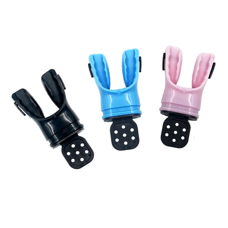 Plastic free edible silicone diving mouthpiece in various colours showing 110mm length