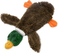 Green Wild Duck stuffless dog toy with squeakers showing bottle insertion cavity at bottom