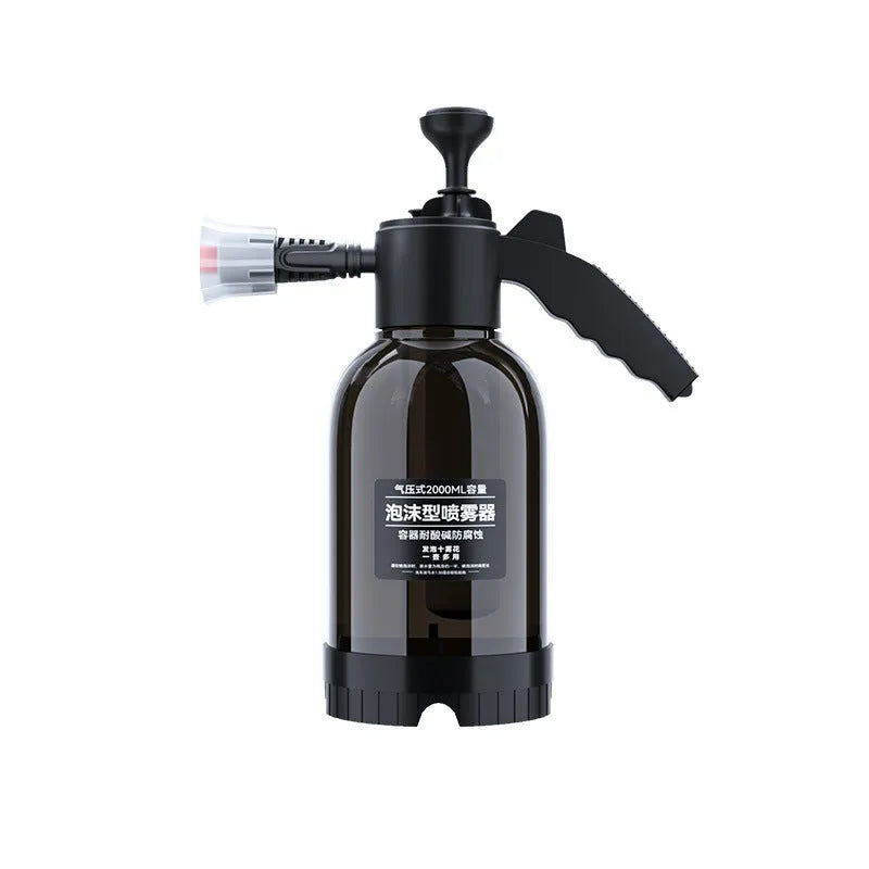 Black hand-held 2L foam sprayer watering can with two nozzle attachments