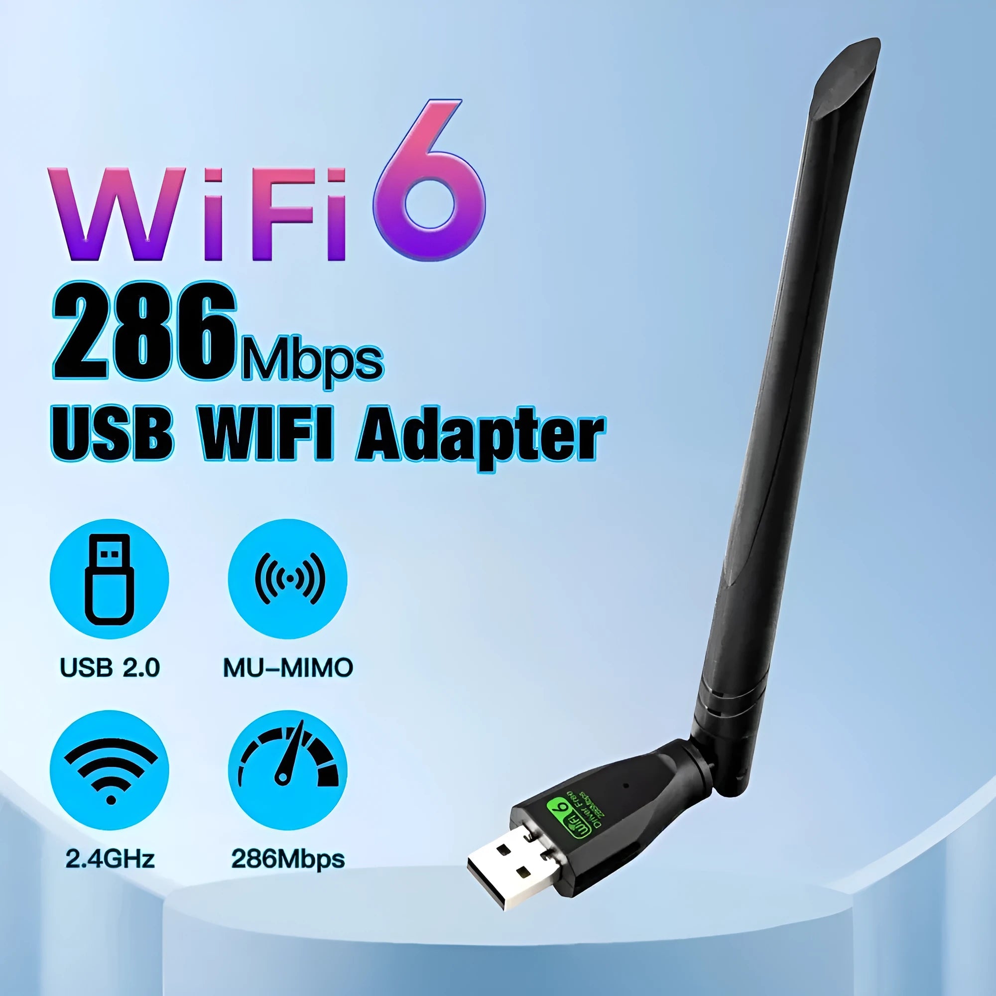 Black USB WiFi6 wireless network card with driver software included for desktop and laptop connectivity
