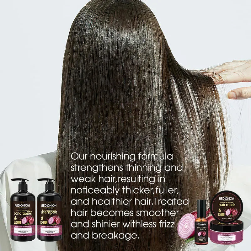 Red Onion Shampoo, Conditioner, Hair Mask and Essential Oil 4 piece hair care kit set.