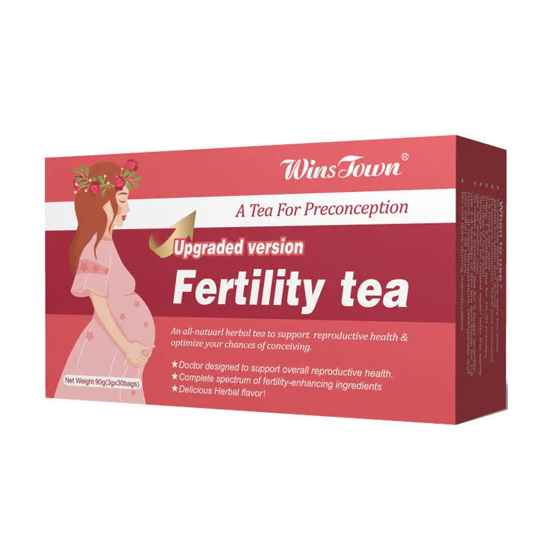 Box of fertility herbal tea containing 90 tea bags for reproductive wellness support