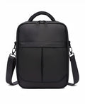 Black Oxford fabric men's messenger shoulder bag showing dimensions 24cm by 11cm by 31cm