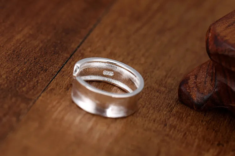 Adjustable opening geometric frosted sterling silver ring with Korean design