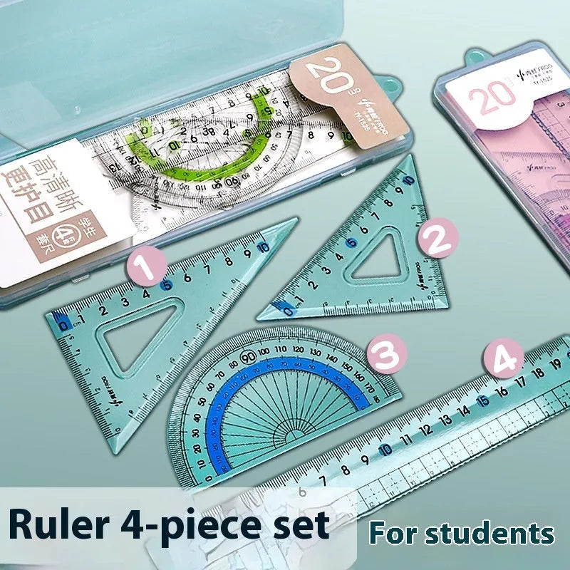 Youpai transparent acrylic ruler set with square and protractor on paper