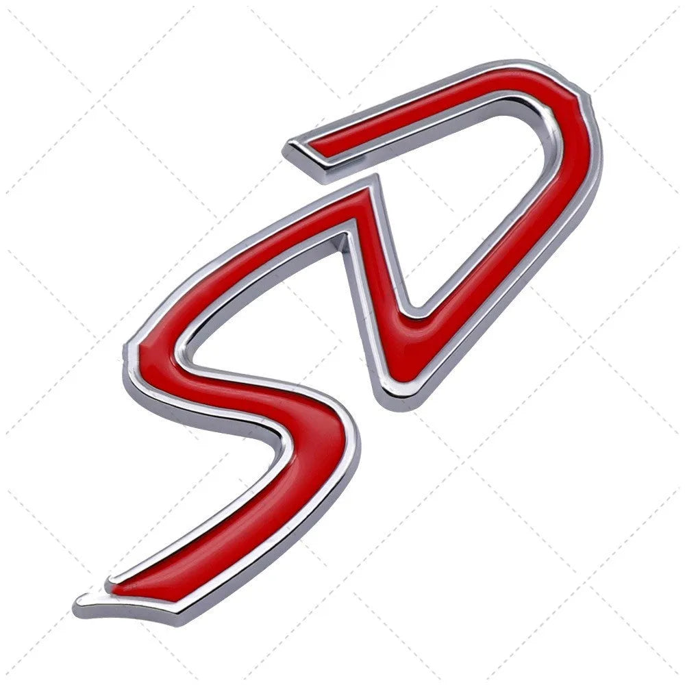 Metal car sticker decorative label with SD and D patterns in red silver colour for vehicle modification