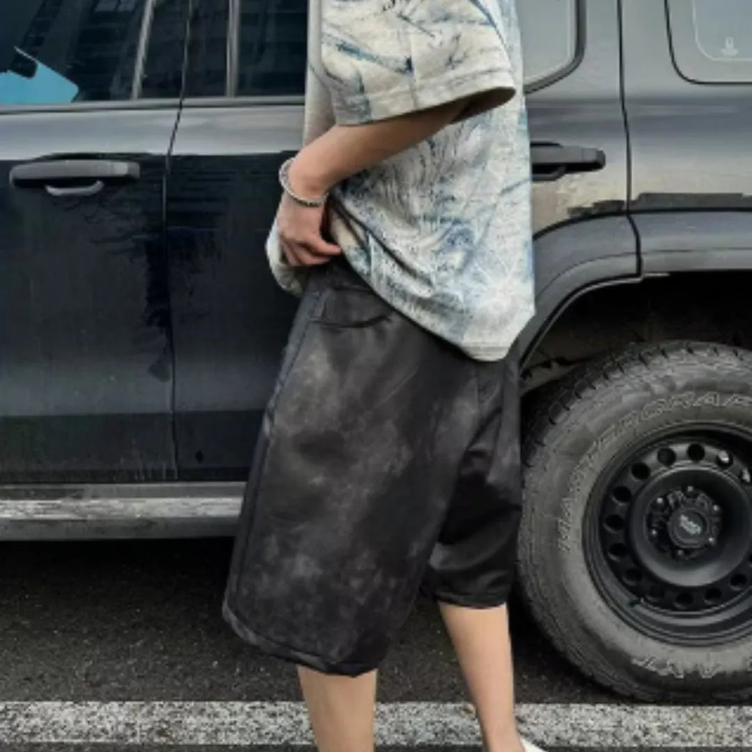 Korean style loose fit printed t-shirt with round neck and short sleeves in solid colour