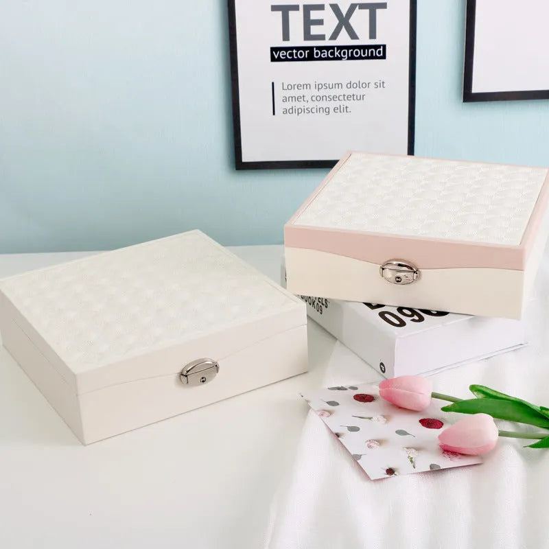 Large red or white PU jewellery storage box for necklaces and rings.