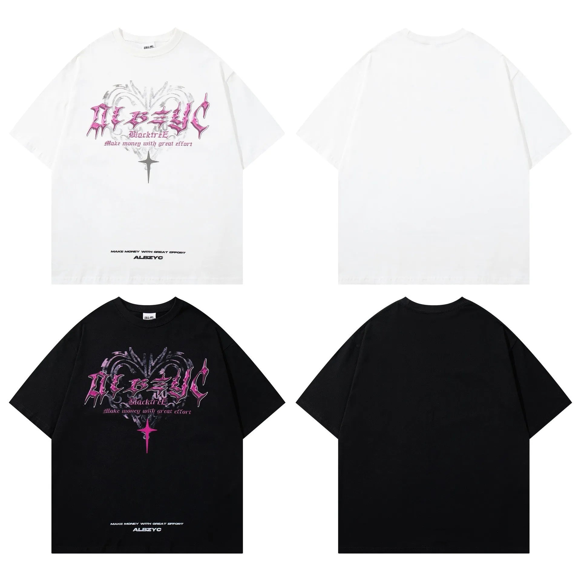 A man's black retro printed cotton T-shirt with short sleeves and a loose fit.
