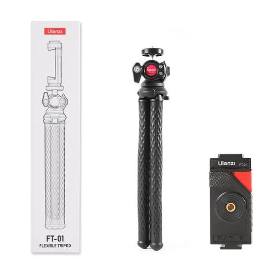 Black octopus-style mobile phone clip gimbal tripod set extended to 360mm with phone attached