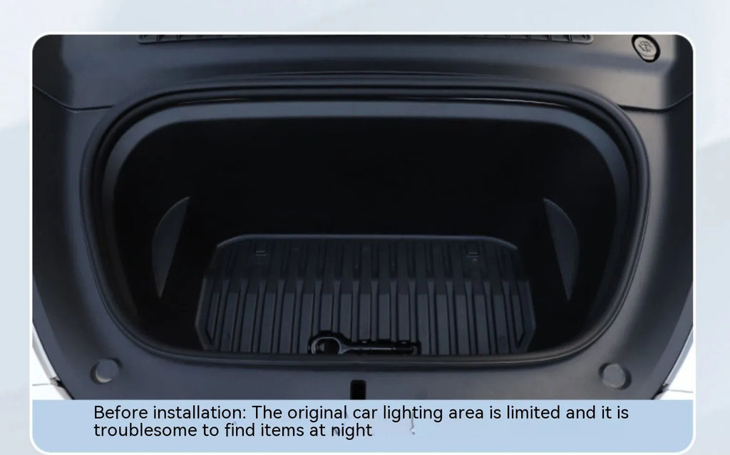 Tesla Model 3 and Y front backup box ambience light kit with soft silicone light bar in three colour options.