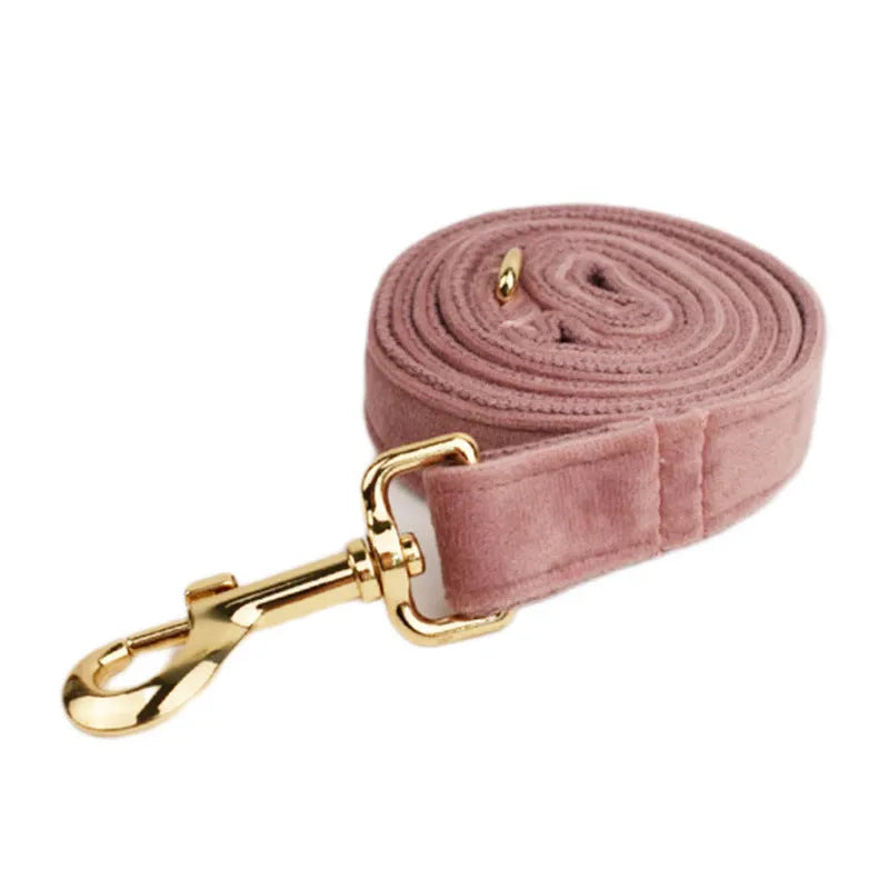 Light purple pink velvet dog collar pet accessories set with multiple style options