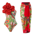 Women's fairy print one-piece swimsuit with attached gauze skirt in blue colour option