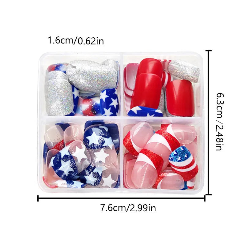 Independence Day nail art kit with three American flag five-pointed star designs for short European square nails