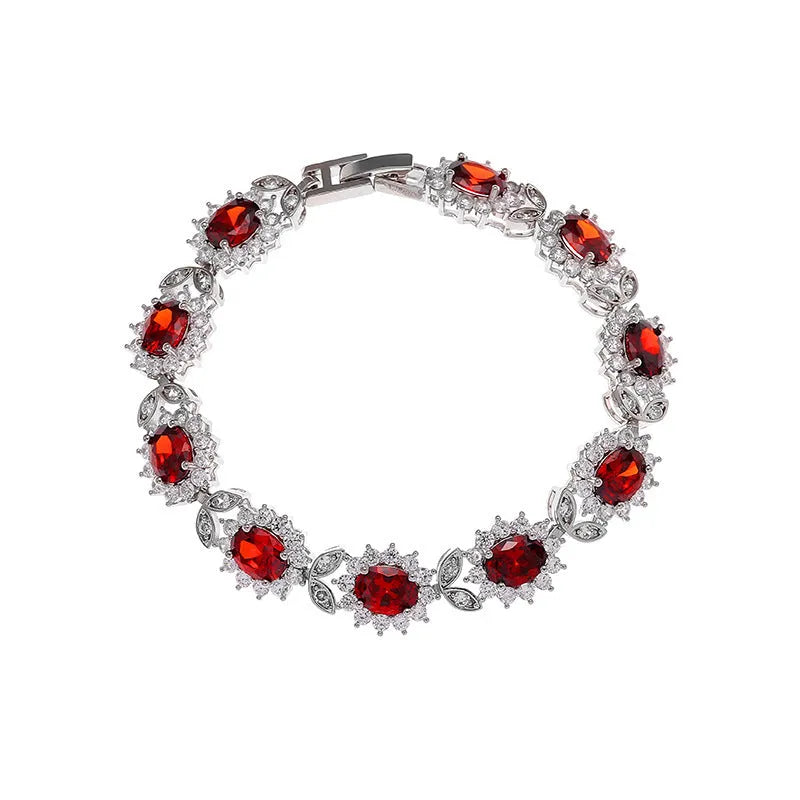 Simple women's bracelet with inlaid zircon stone on an adjustable electroplated alloy band.