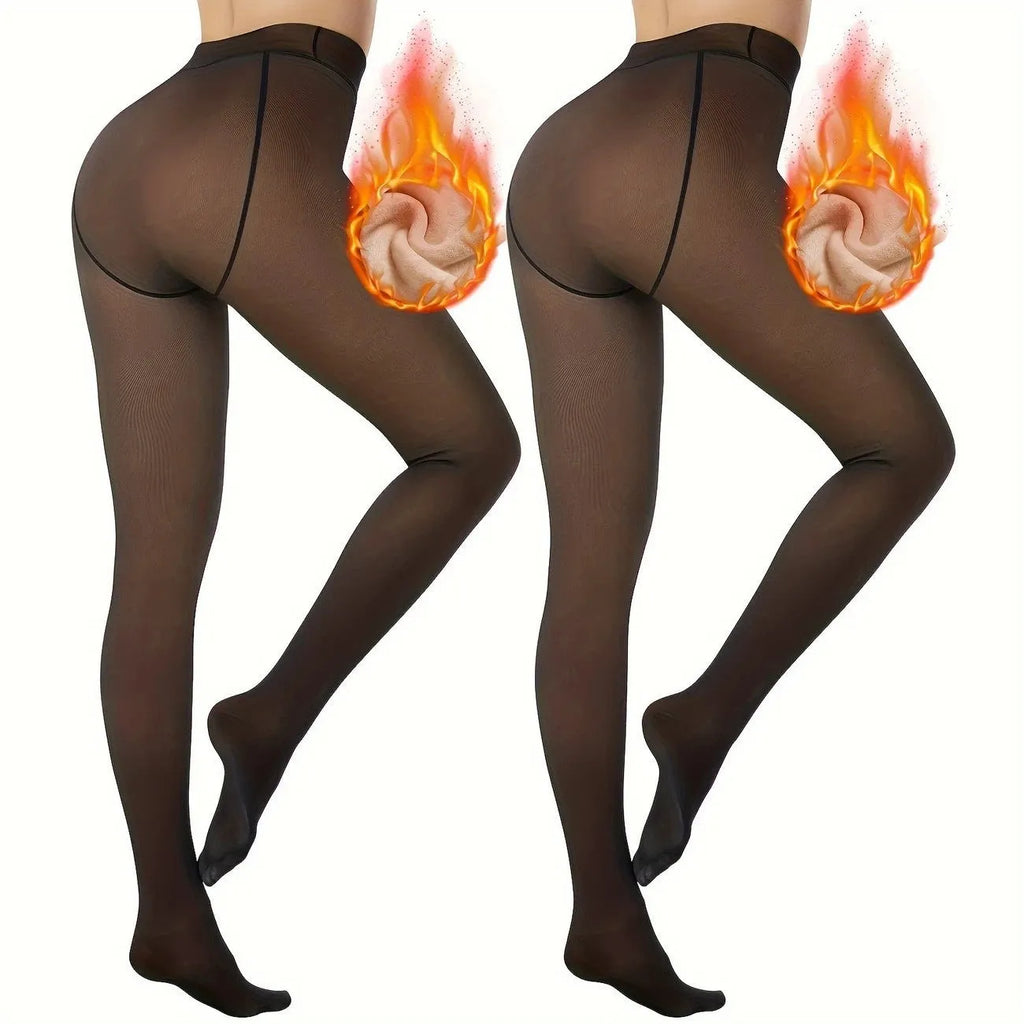Women's anti-snagging thermal leggings with wool lining in black, coffee, and silver silk styles.