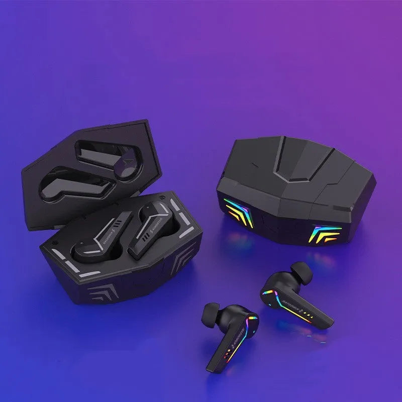 Small black Bluetooth sports headset with earplug design for wireless audio during activities