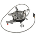 Silver portable split stove with stainless steel and copper construction for outdoor cooking