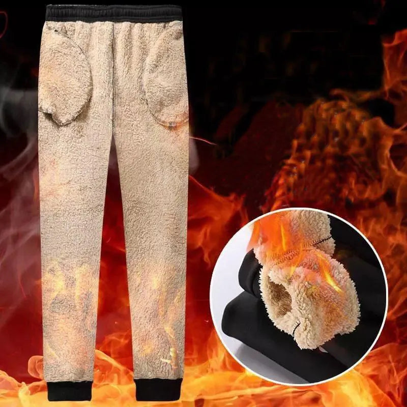 Black fleece lined straight leg trousers for men and women with drawstring waist, available in sizes M-5XL