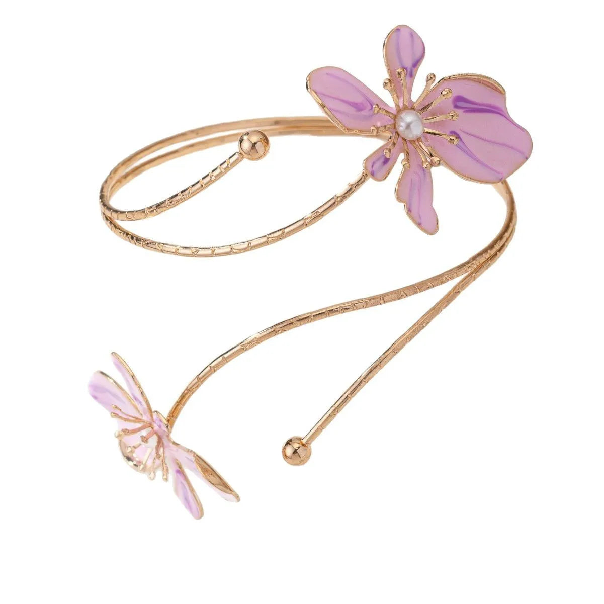 Pink alloy armband with hollow pattern lines and adjustable clasp