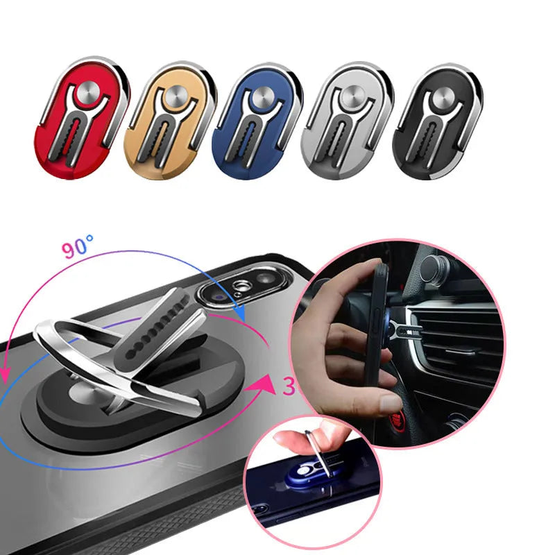 Universal car mobile phone bracket in black mounted on a car dashboard.