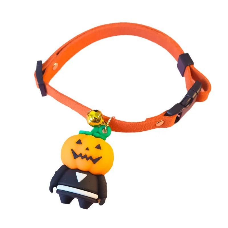Halloween dog collar with luminous cartoon patterns in Pumpkin Man, Luminous Brat and Luminous Skull designs