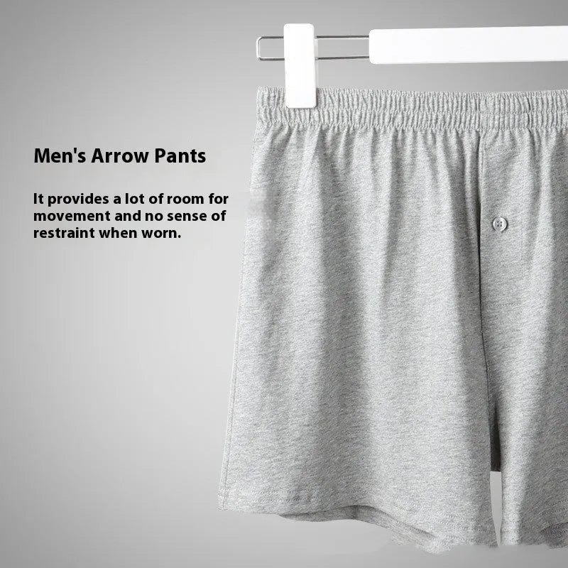 Men's pure cotton boxer shorts in light grey colour showing loose fit and high waist design