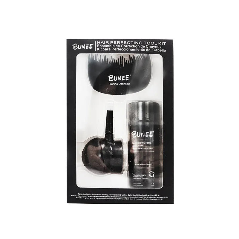 Boxed dense hair fibre powder three-piece set for thinning hair in multiple colours.