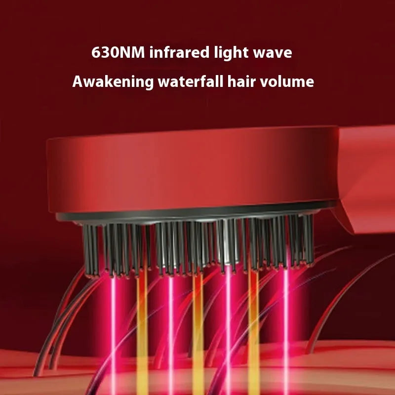 Red and blue light massage hair comb in black or red with Type-C charging port