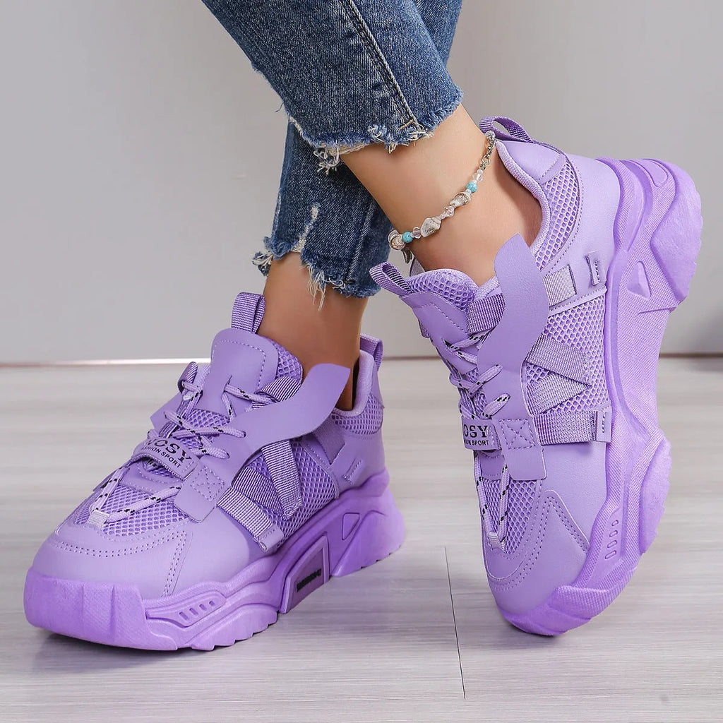 Women's platform mesh sports shoes in multiple colours with animal pattern design and lace-up closure