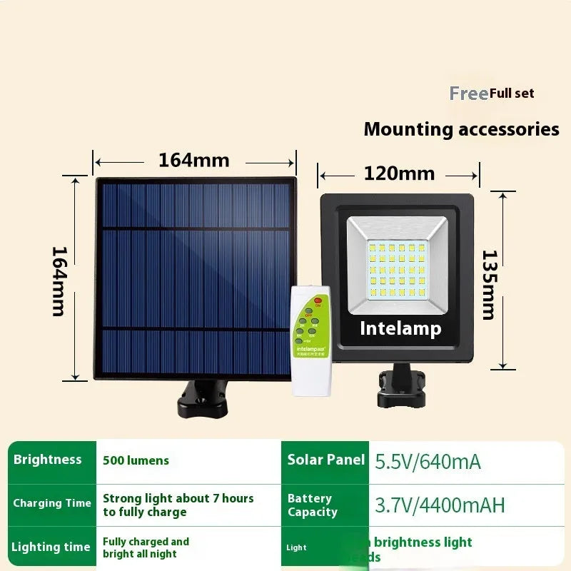 Outdoor waterproof solar LED garden light with IP65 rating shown in a courtyard setting.