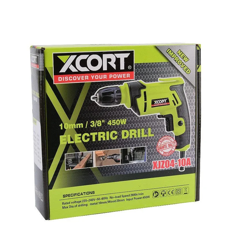 High-power pistol grip electric drill with multi-speed control and 10mm chuck.