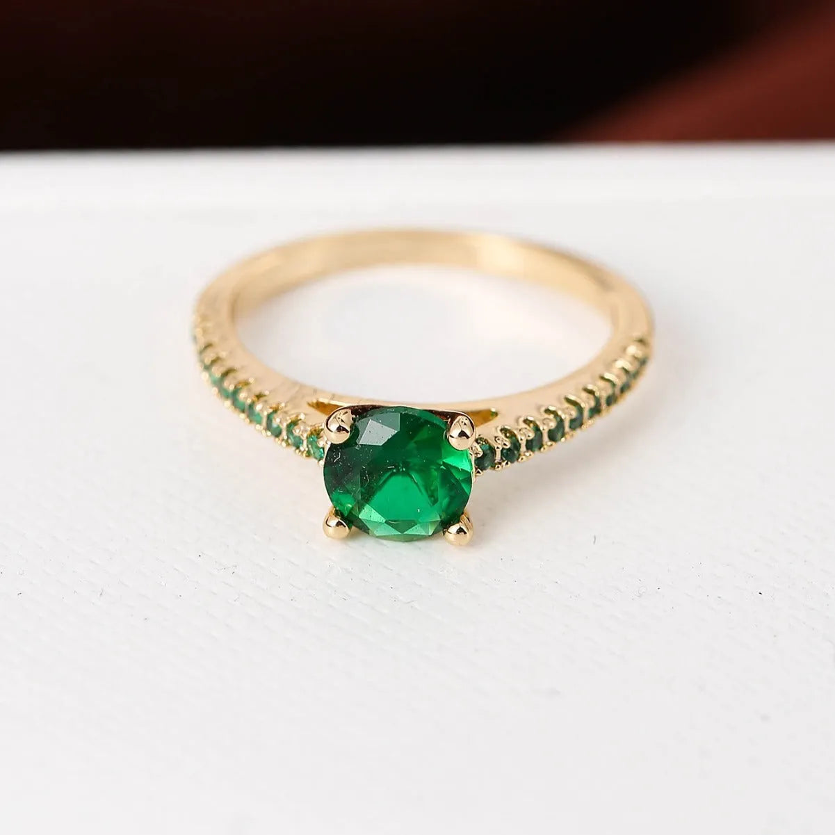 Geometric hexagon copper ring with colourful zircon stone in gun black finish.