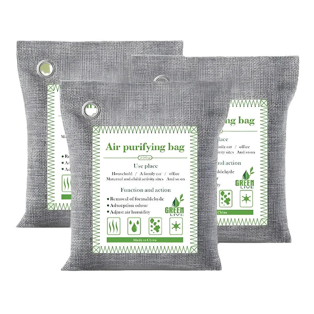 Bamboo charcoal air purification bags in three sizes for formaldehyde removal