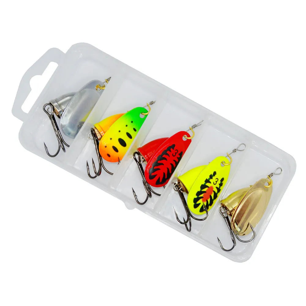 R composite rotating sequins and copper bell metal fishing lure in seven colour options on a 3# size.