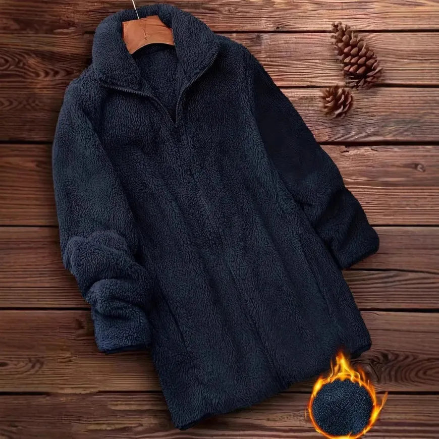 Double-sided fleece-lined jacket in black, navy blue, or khaki colour