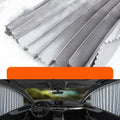 Retractable car sun curtain in opaque cloth extended across vehicle window